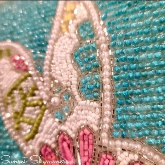 14" Sparkly BEADED Easter BUNNY RABBIT Floral Throw PILLOW Pink TURQUOISE New - Picture 6 of 11